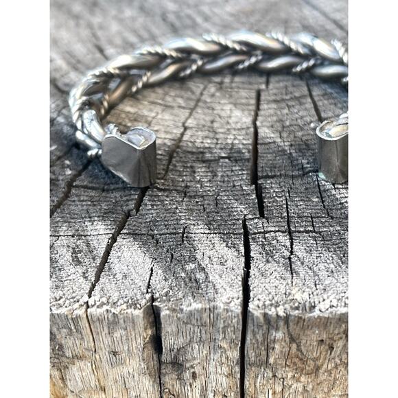 Vintage Twisted Rope Cuff Bracelet Southwestern Style Silver Tone Braided - Picture 4 of 12